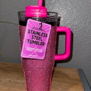 Glamorous Pink Stainless Steel Tumbler with Handle